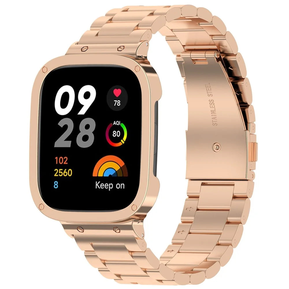 For Xiaomi Redmi Watch 3  /  Mi Watch Lite 3 Stainless Steel Watchband 20mm Wrist Strap with Watch Case - Rose Gold - 4