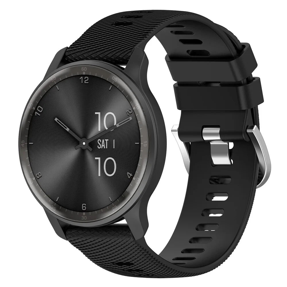 For Garmin VivoMove Trend / Venu Sq 2 Silicone Watch Band 20mm Cross Stripe Watch Strap Replacement - Black - 5