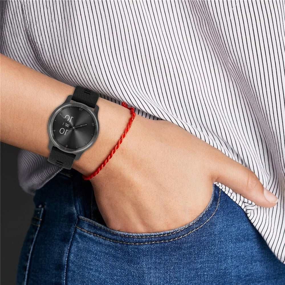 For Garmin VivoMove Trend / Venu Sq 2 Silicone Watch Band 20mm Cross Stripe Watch Strap Replacement - Black - 7