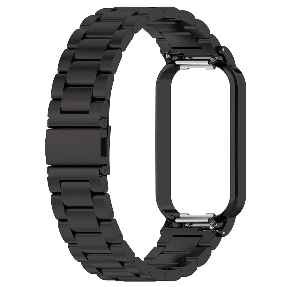 For Xiaomi Redmi Band 2 Watch Band 5-Bead Stainless Steel 18mm Watch Strap with Watch Case - Black - 1