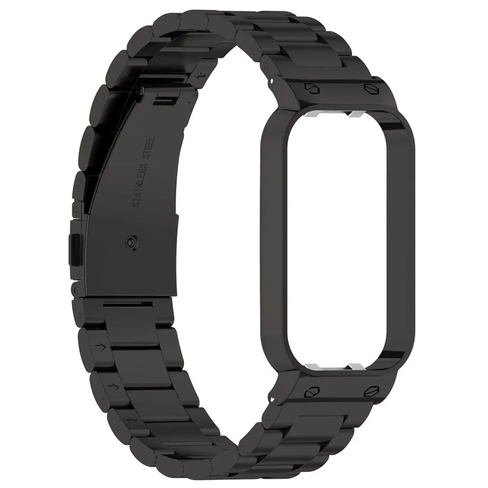 For Xiaomi Redmi Band 2 Watch Band 5-Bead Stainless Steel 18mm Watch Strap with Watch Case - Black - 2