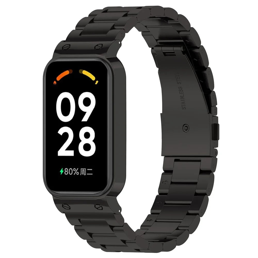 For Xiaomi Redmi Band 2 Watch Band 5-Bead Stainless Steel 18mm Watch Strap with Watch Case - Black - 5