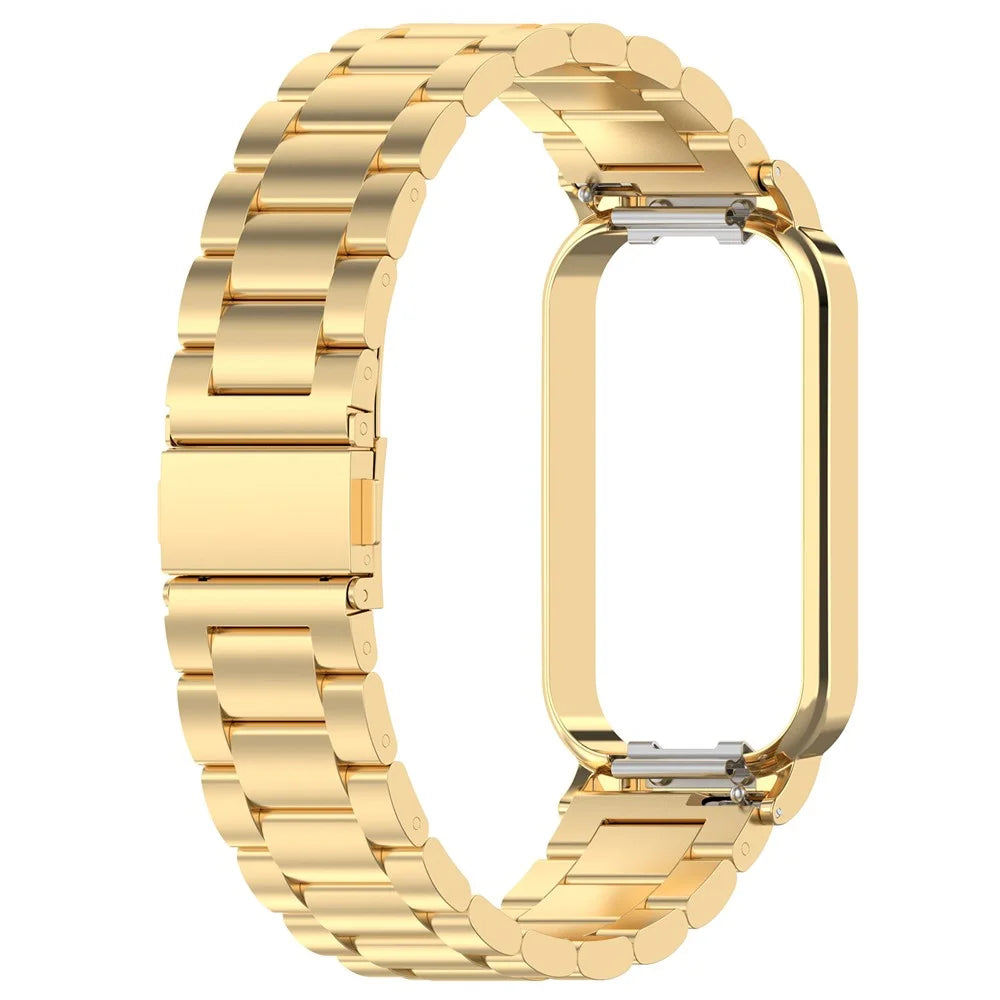For Xiaomi Redmi Band 2 Stainless Steel Watch Band 18mm 5-Bead Watch Strap with Protective Watch Case - Gold - 1