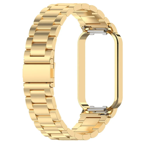 For Xiaomi Redmi Band 2 Stainless Steel Watch Band 18mm 5-Bead Watch Strap with Protective Watch Case - Gold - 1