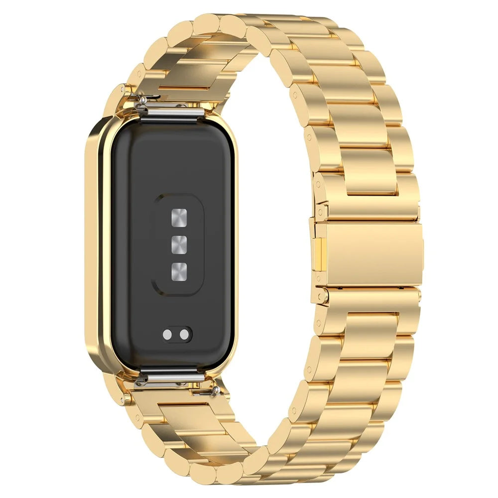 For Xiaomi Redmi Band 2 Stainless Steel Watch Band 18mm 5-Bead Watch Strap with Protective Watch Case - Gold - 3