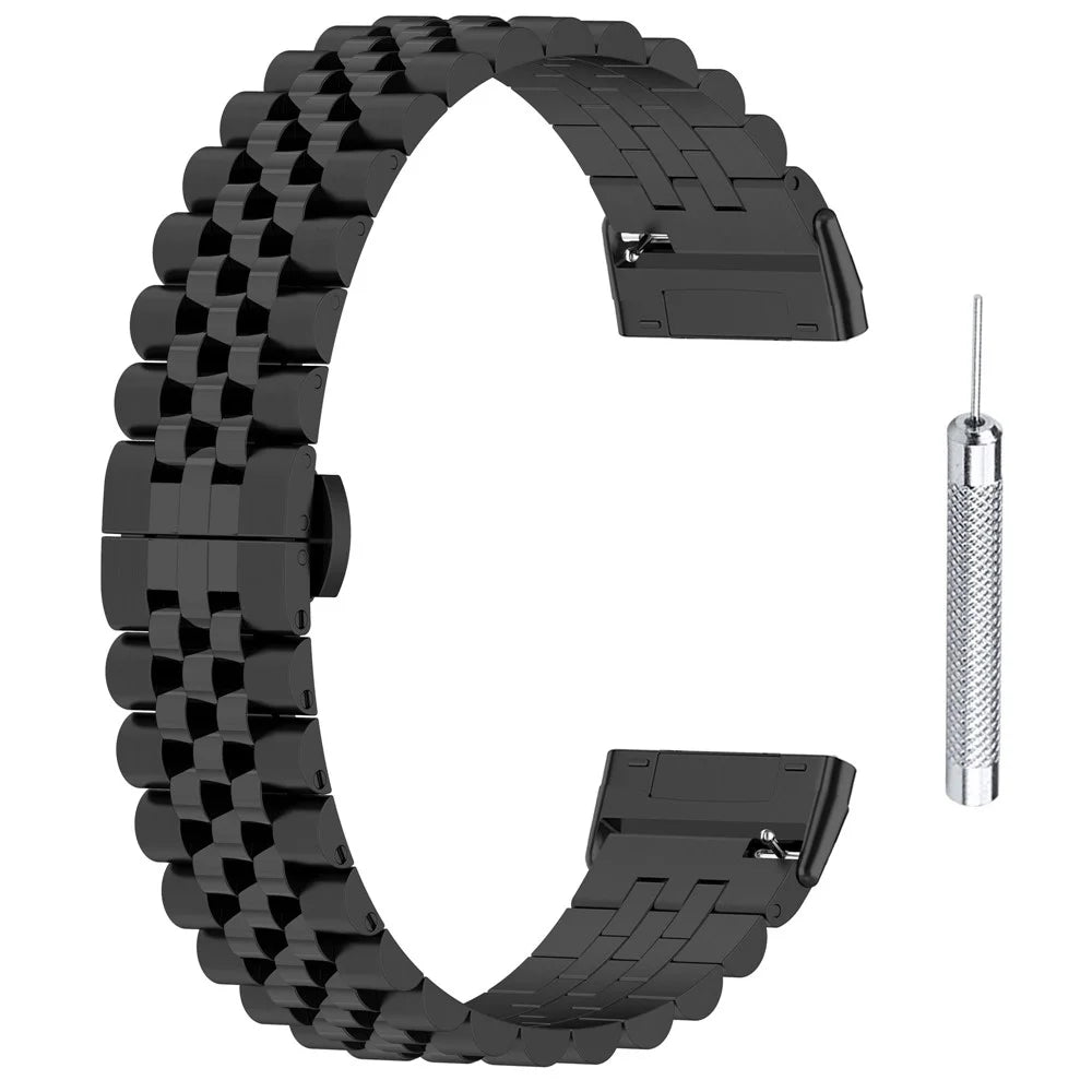 For Fitbit Versa 3 / Versa 4 Stainless Steel Watch Bands 5 Beads Watch Strap Replacement with Tool - Black - 1