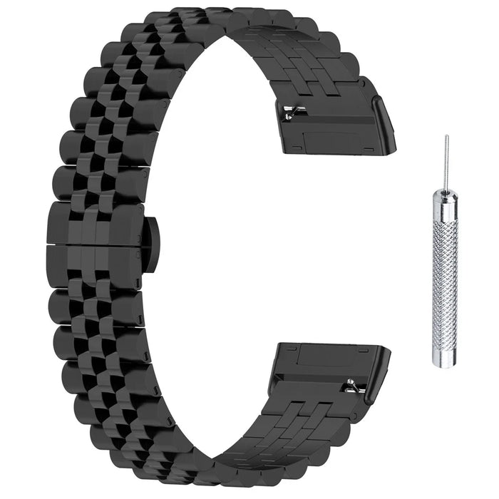 For Fitbit Versa 3 / Versa 4 Stainless Steel Watch Bands 5 Beads Watch Strap Replacement with Tool - Black - 1