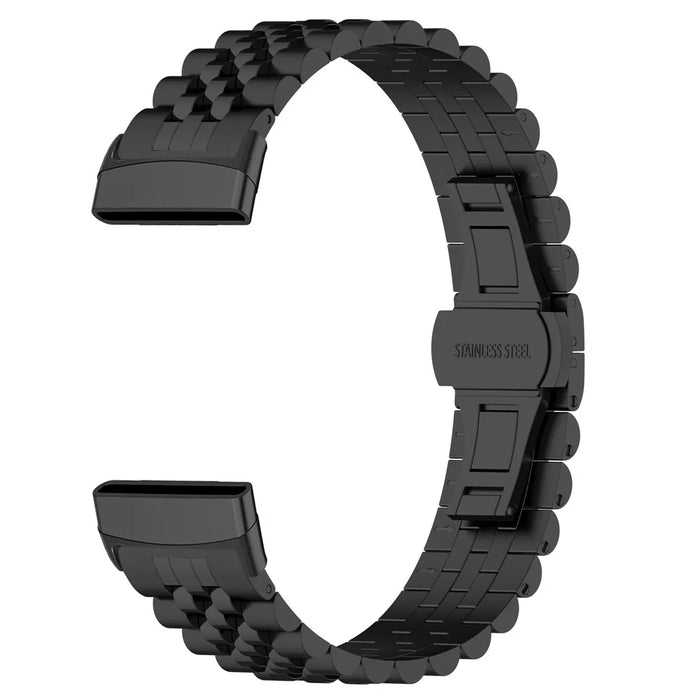 For Fitbit Versa 3 / Versa 4 Stainless Steel Watch Bands 5 Beads Watch Strap Replacement with Tool - Black - 3
