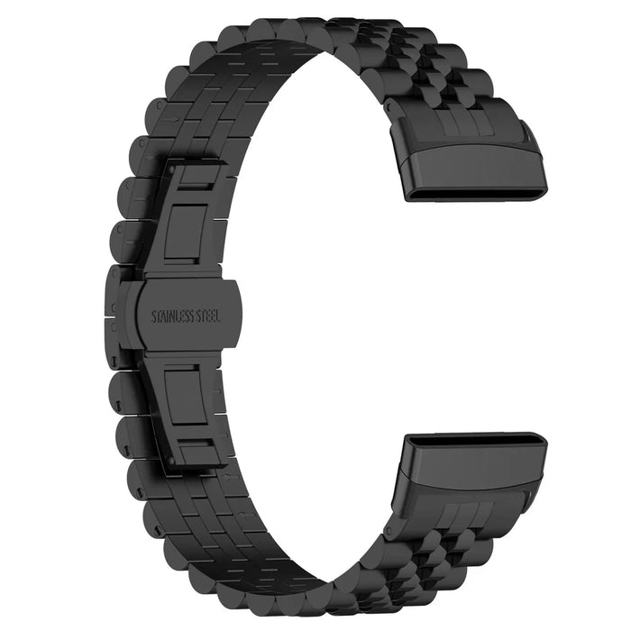 For Fitbit Versa 3 / Versa 4 Stainless Steel Watch Bands 5 Beads Watch Strap Replacement with Tool - Black - 4