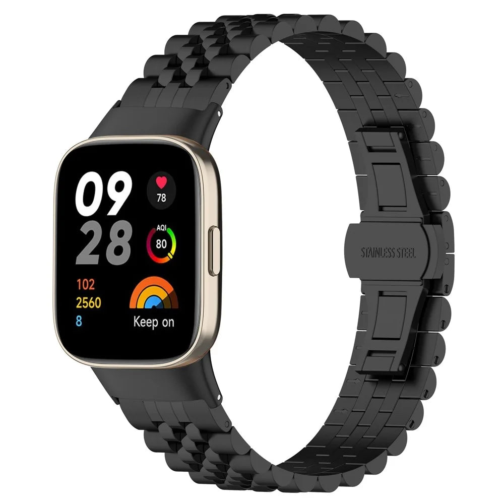 Watch Band for Xiaomi Redmi Watch 3 / Mi Watch Lite 3 , 5 Beads Stainless Steel Watch Strap Replacement with Tool - Black - 6