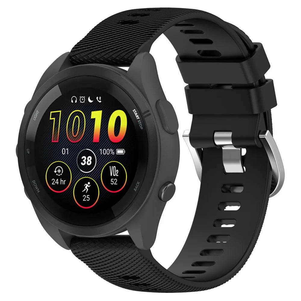 For Garmin Forerunner 256S Silicone Watch Strap 18mm Cross Stripe Replacement Strap - Black - 5