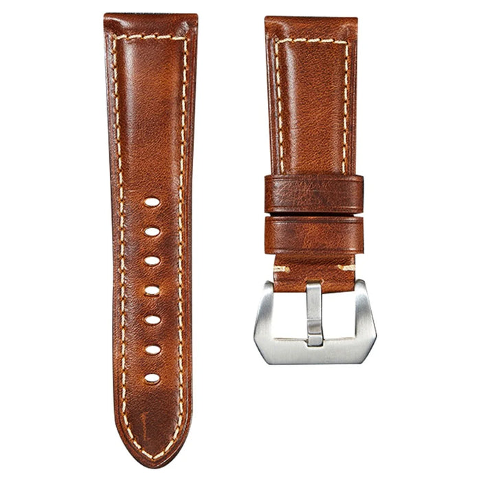 20mm Genuine Cow Leather Watch Band Vintage Replacement Watch Strap - Light Brown / Silver Buckle - 1