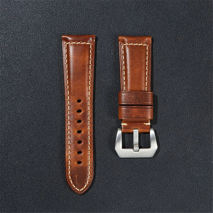 Retro Watch Band 22mm Genuine Cow Leather Wristwatch Strap - Light Brown / Silver Buckle - 2