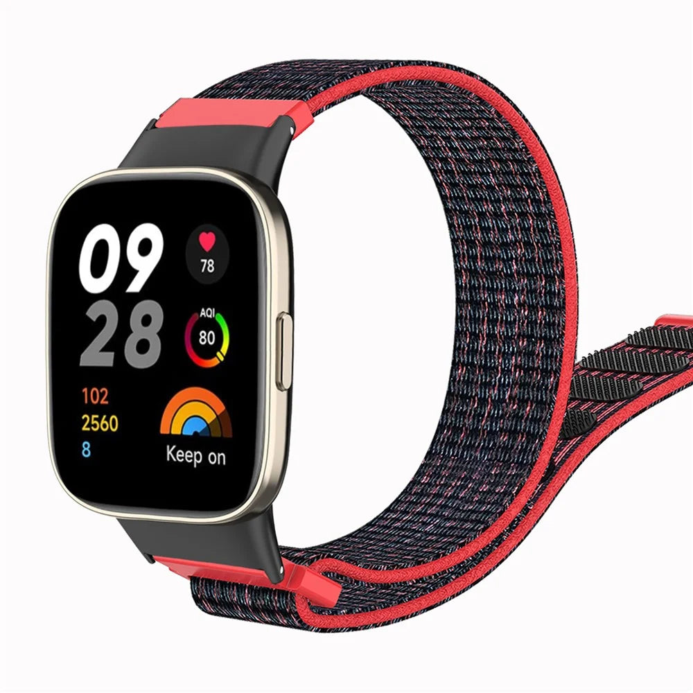 For Xiaomi Redmi Watch 3 Watch Band Adjustable Nylon Wrist Strap - Black / Red - 2