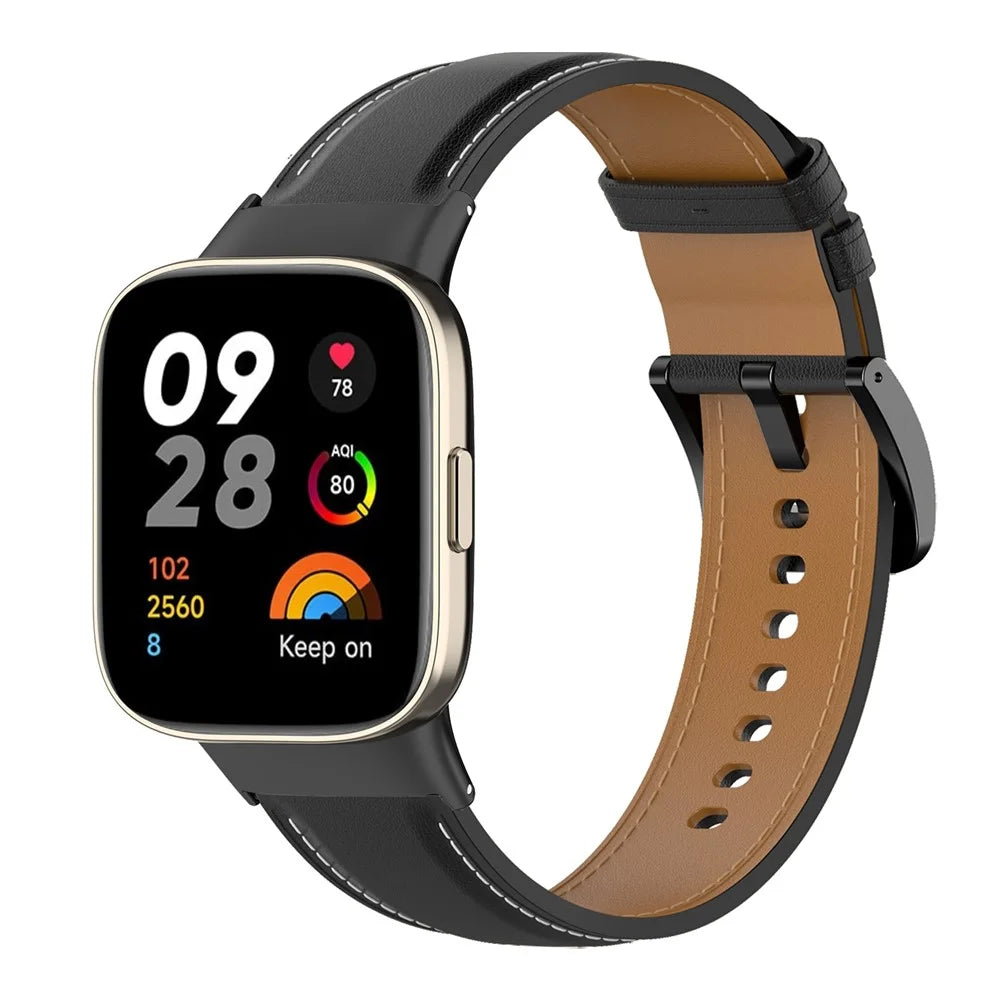 For Xiaomi Redmi Watch 3 Watch Band Genuine Cow Leather Adjustable Wrist Strap - Black - 3