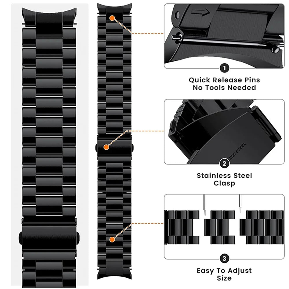 For Samsung Galaxy Watch6 40mm 44mm / Watch6 Classic 43mm 47mm / Watch 5 40mm 44mm / Watch4 40mm 44mm / 46mm Strap Metal Watch Band - Black - 3
