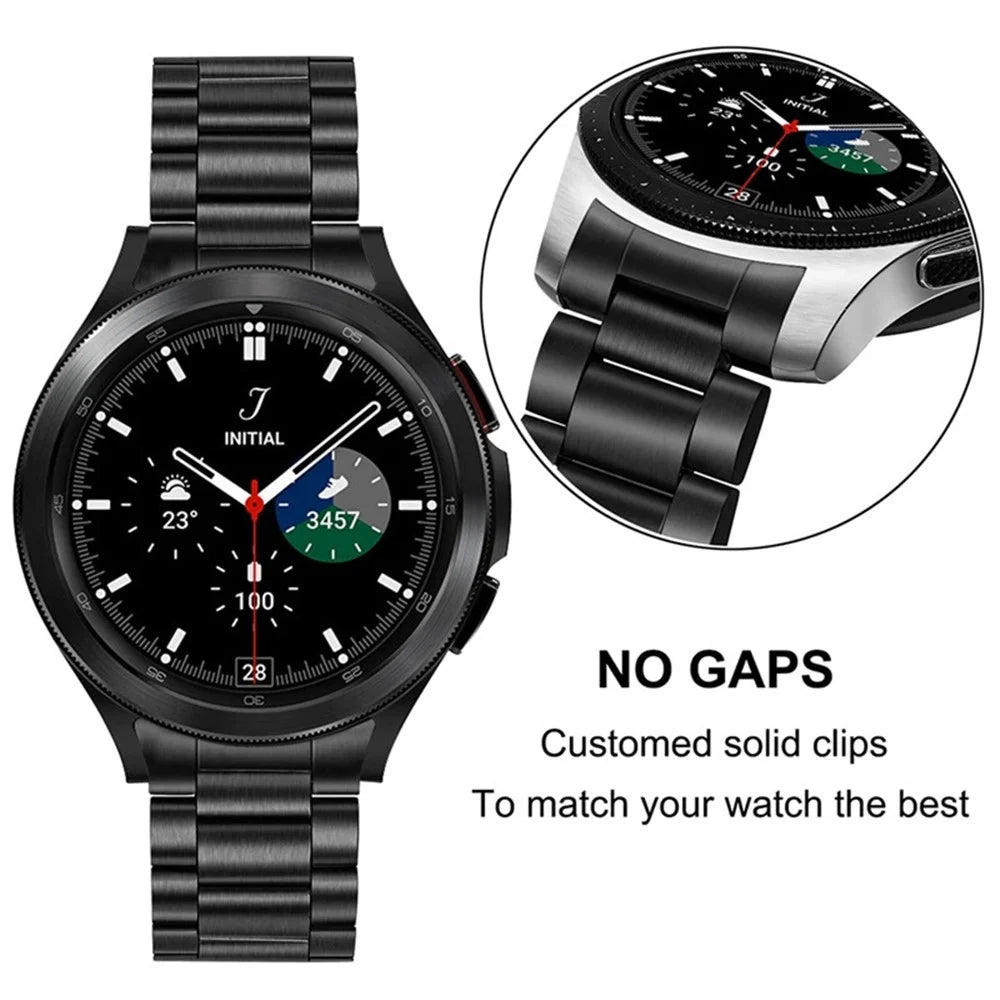 For Samsung Galaxy Watch6 40mm 44mm / Watch6 Classic 43mm 47mm / Watch 5 40mm 44mm / Watch4 40mm 44mm / 46mm Strap Metal Watch Band - Black - 4