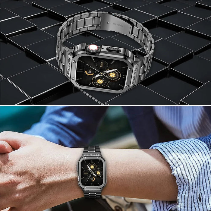 5 Beads Metal Watch Strap for Apple Watch Ultra 49mm Integral Watch Band Replacement with Case - Tarnish - 3