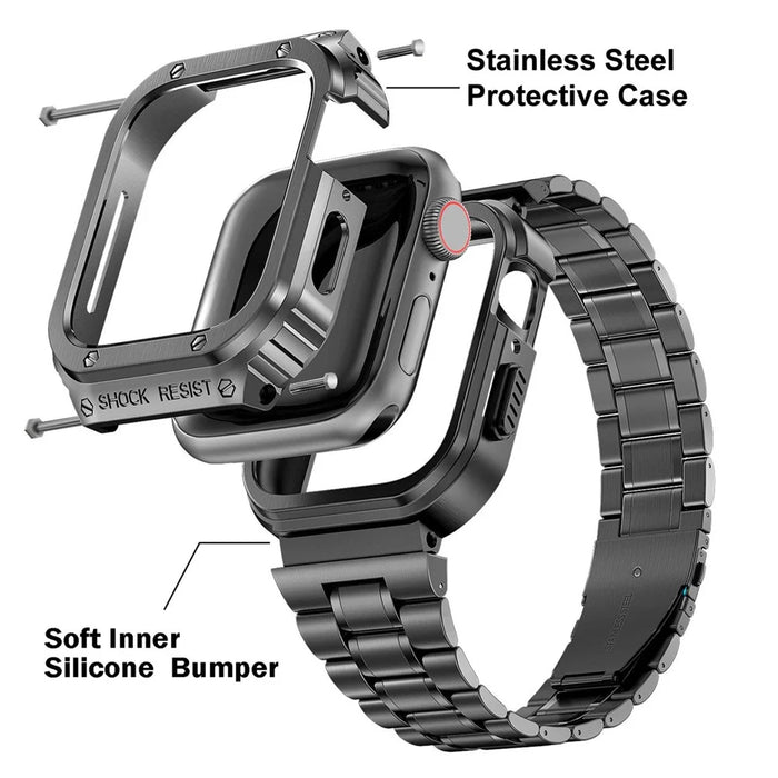 5 Beads Metal Watch Strap for Apple Watch Ultra 49mm Integral Watch Band Replacement with Case - Tarnish - 4