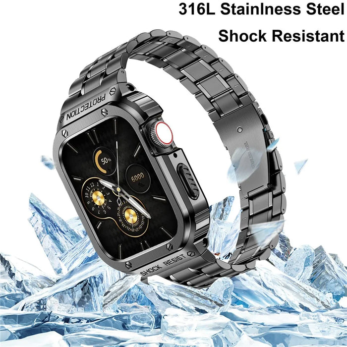 5 Beads Metal Watch Strap for Apple Watch Ultra 49mm Integral Watch Band Replacement with Case - Tarnish - 5