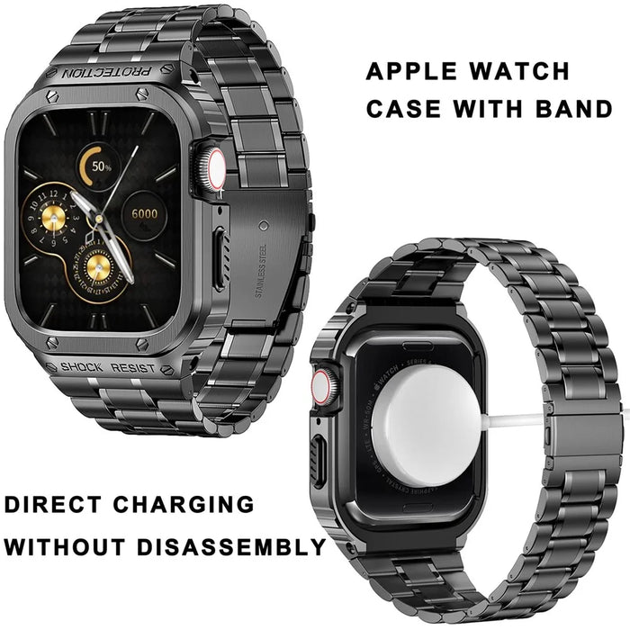 5 Beads Metal Watch Strap for Apple Watch Ultra 49mm Integral Watch Band Replacement with Case - Tarnish - 6