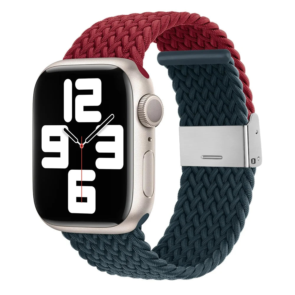 Watch Strap for Apple Watch Series 11 10 42mm / 9 8 7 41mm / SE3 SE2 SE 6 5 4 40mm / 3 2 1 38mm Watch Strap Color Match Braided Nylon Band - Wine Red / Dark Blue - 2