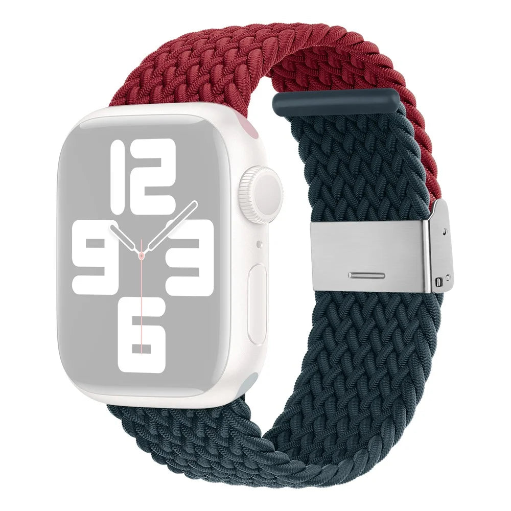 For Apple Watch Ultra 3 2 1 49mm / Series 11 10 46mm / 9 8 7 45mm / SE3 SE2 SE 6 5 4 44mm / 3 2 1 42mm Nylon Strap Braided Watch Band - Wine Red / Dark Blue - 1