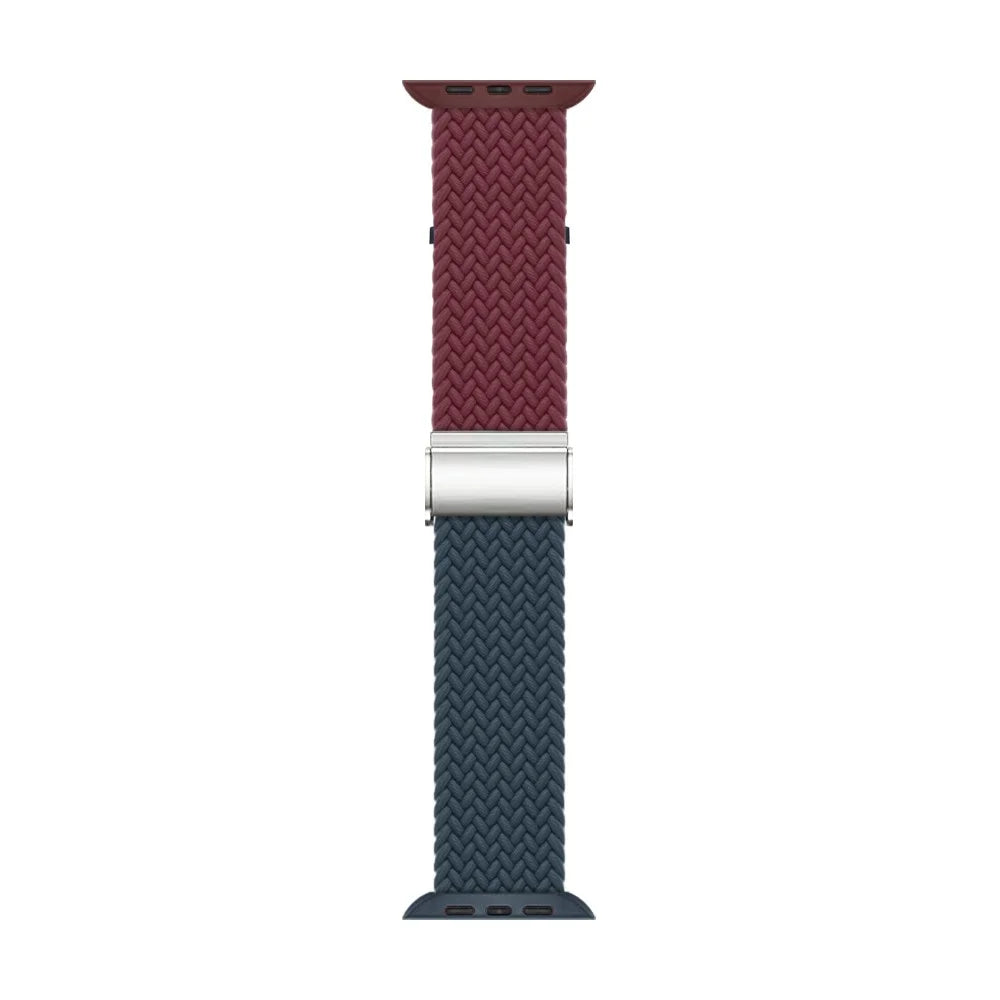 For Apple Watch Ultra 3 2 1 49mm / Series 11 10 46mm / 9 8 7 45mm / SE3 SE2 SE 6 5 4 44mm / 3 2 1 42mm Nylon Strap Braided Watch Band - Wine Red / Dark Blue - 3