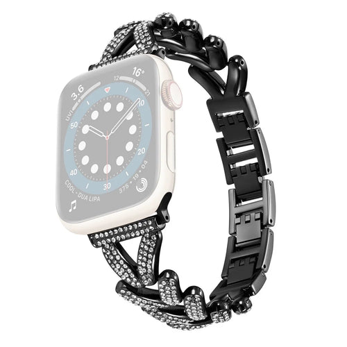 Watch Strap for Apple Watch Series 11 10 42mm / 9 8 7 41mm / SE3 SE2 SE 6 5 4 40mm / 3 2 1 38mm Watch Band Rhinestone Metal Strap - Black - 1