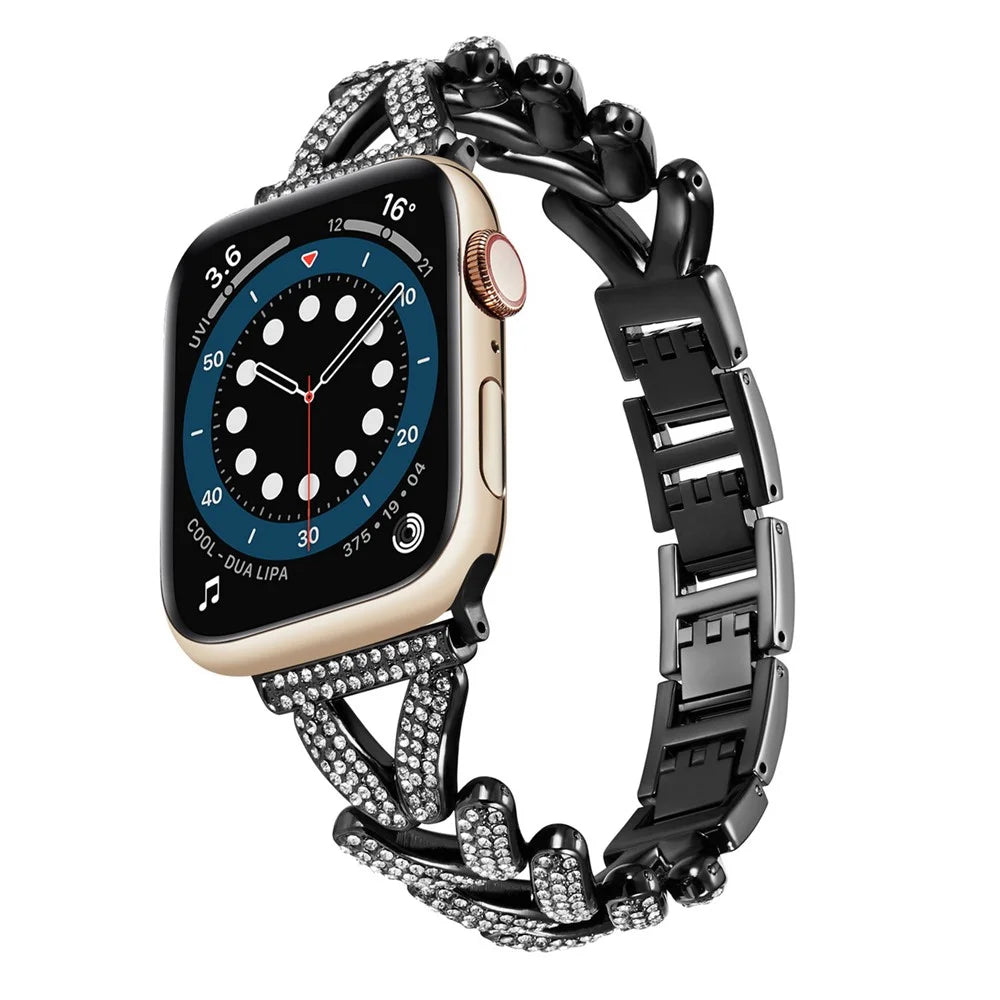 Watch Strap for Apple Watch Series 11 10 42mm / 9 8 7 41mm / SE3 SE2 SE 6 5 4 40mm / 3 2 1 38mm Watch Band Rhinestone Metal Strap - Black - 2