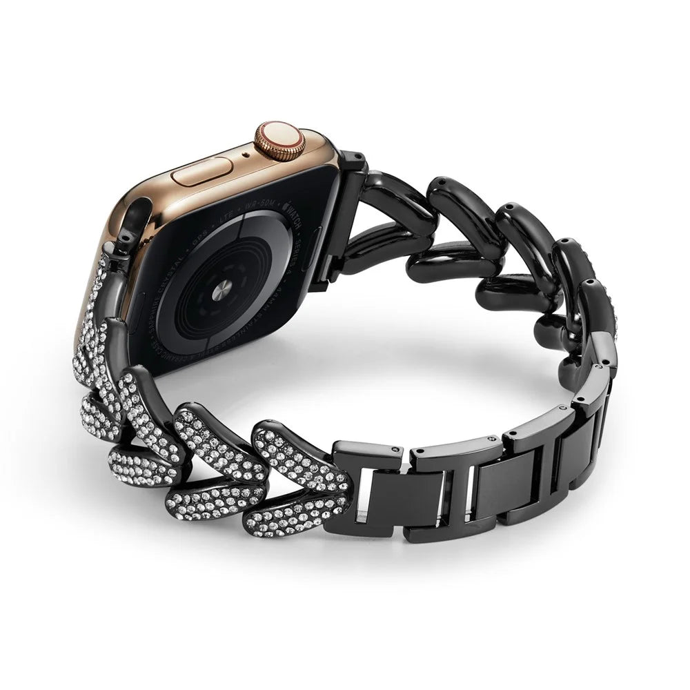 Watch Strap for Apple Watch Series 11 10 42mm / 9 8 7 41mm / SE3 SE2 SE 6 5 4 40mm / 3 2 1 38mm Watch Band Rhinestone Metal Strap - Black - 3
