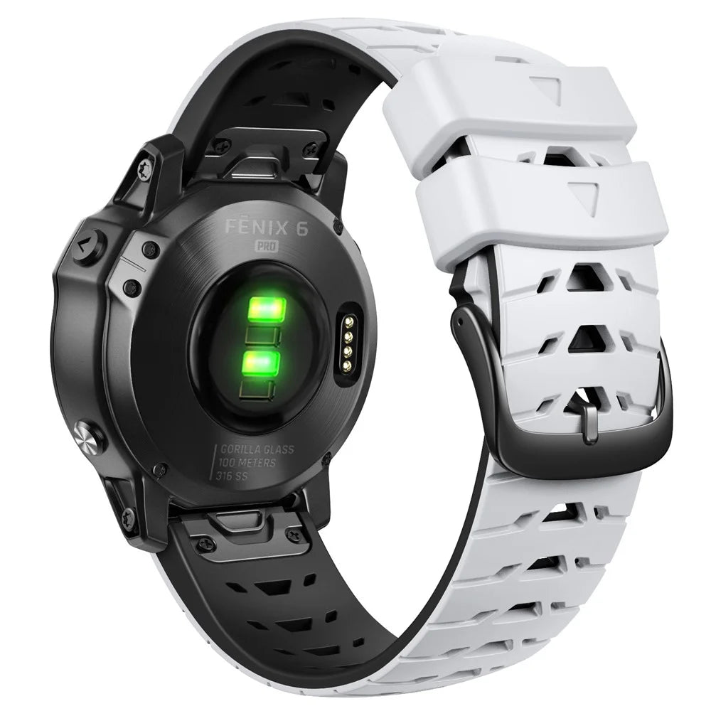 Silicone Watch Band for Huami Amazfit Falcon / Garmin Forerunner 965 / 955 , Trapezoid Holes Quick Release Watch Strap - White / Black - 1