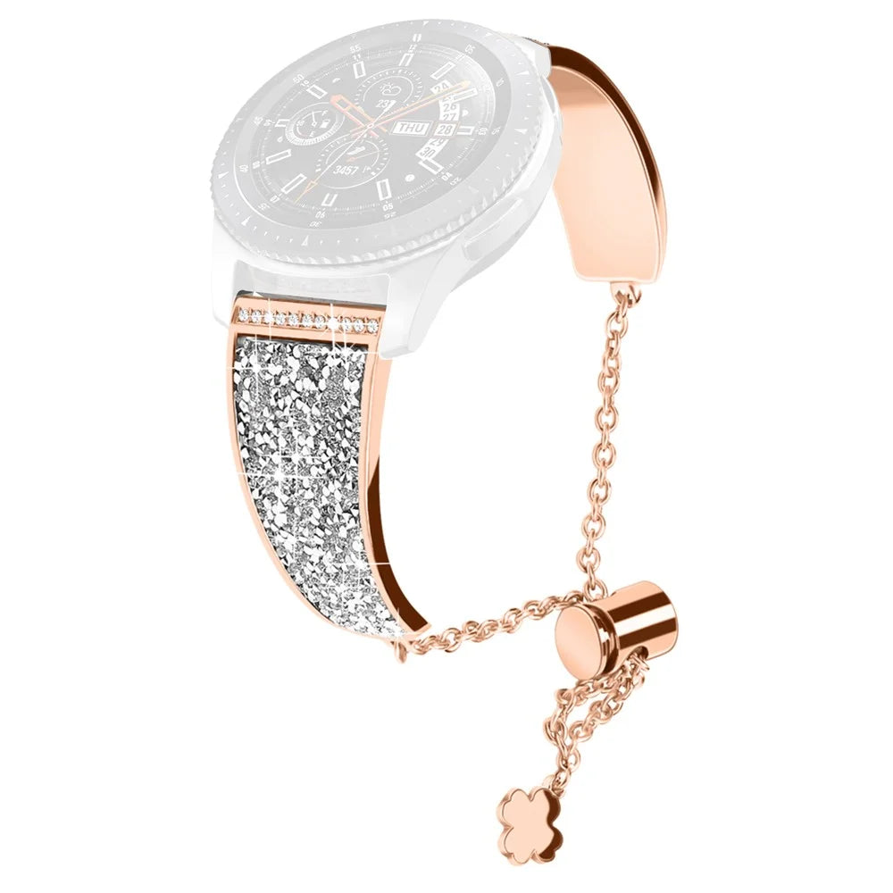 Chain Watch Band for Garmin Venu 2 / Forerunner 265 / 255 , Rhinestone Decor 22mm Metal Wristband Strap - Rose Gold / Silver Rhinestone - 1