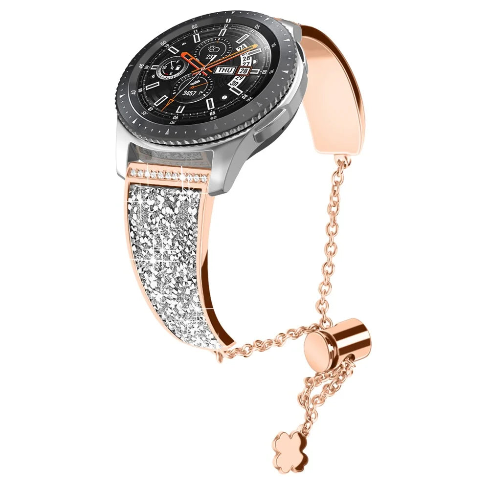 Chain Watch Band for Garmin Venu 2 / Forerunner 265 / 255 , Rhinestone Decor 22mm Metal Wristband Strap - Rose Gold / Silver Rhinestone - 2