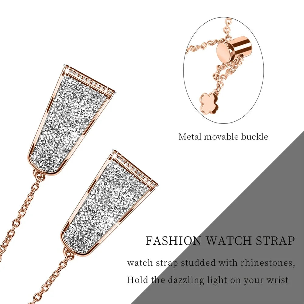 Chain Watch Band for Garmin Venu 2 / Forerunner 265 / 255 , Rhinestone Decor 22mm Metal Wristband Strap - Rose Gold / Silver Rhinestone - 3