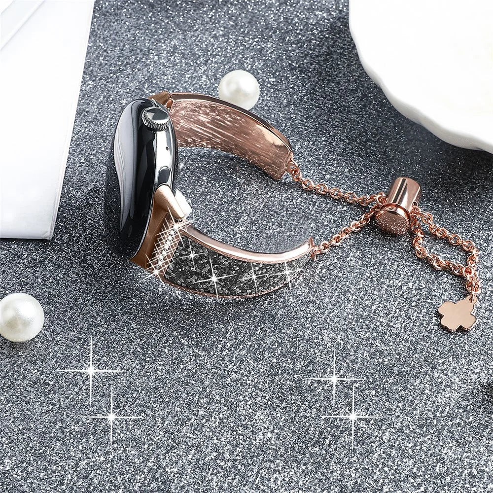 Chain Watch Band for Garmin Venu 2 / Forerunner 265 / 255 , Rhinestone Decor 22mm Metal Wristband Strap - Rose Gold / Silver Rhinestone - 4