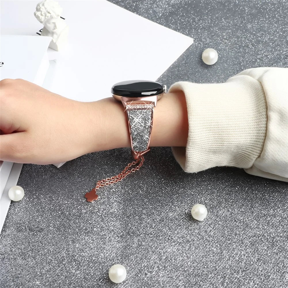 Chain Watch Band for Garmin Venu 2 / Forerunner 265 / 255 , Rhinestone Decor 22mm Metal Wristband Strap - Rose Gold / Silver Rhinestone - 5
