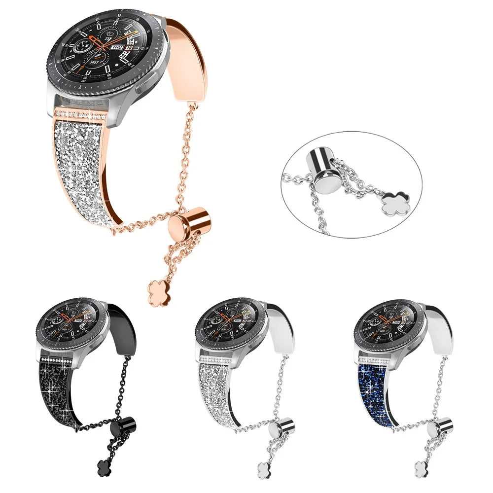Chain Watch Band for Garmin Venu 2 / Forerunner 265 / 255 , Rhinestone Decor 22mm Metal Wristband Strap - Rose Gold / Silver Rhinestone - 6