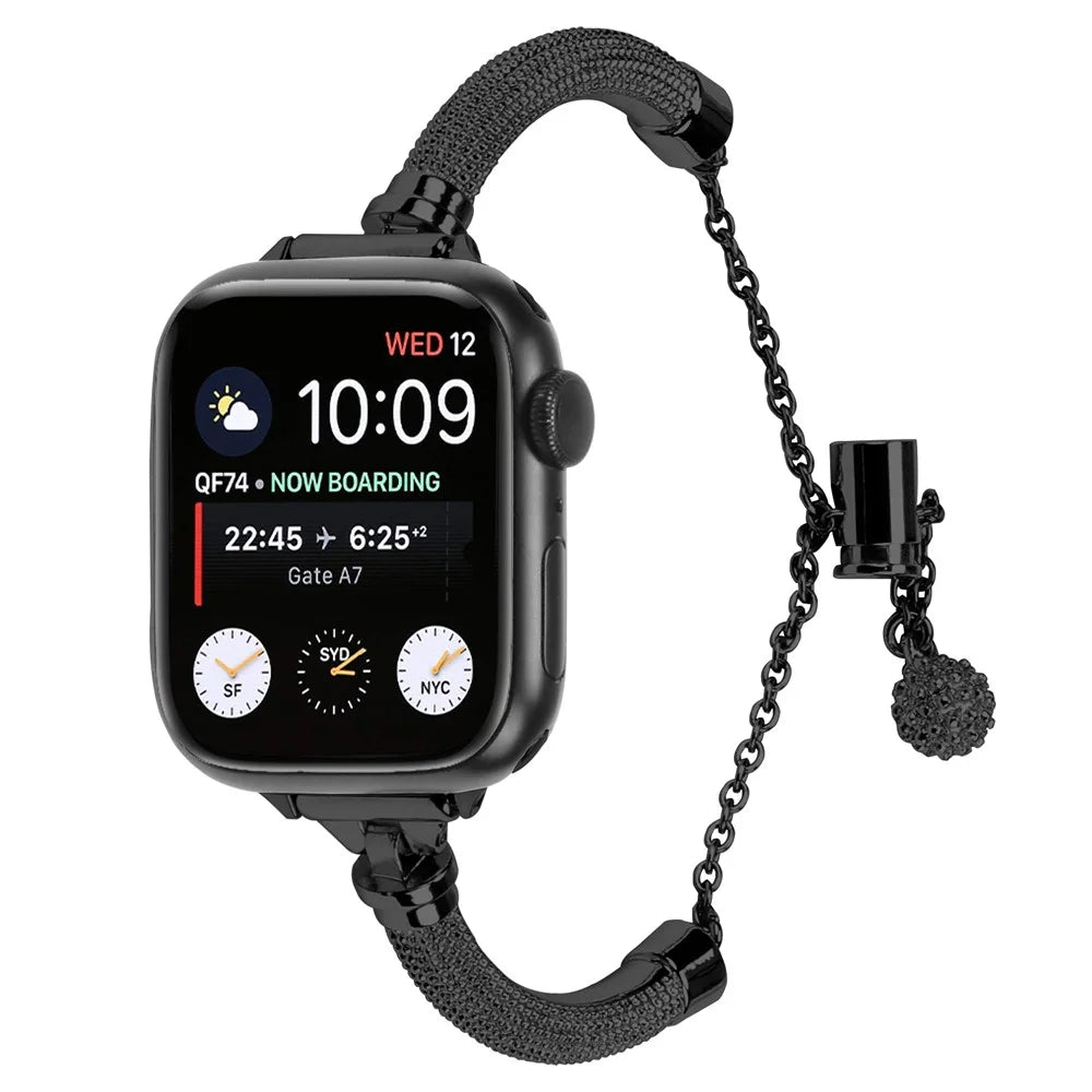 Metal Smart Watch Band for Apple Watch Series 11 10 42mm / 9 8 7 41mm / SE3 SE2 SE 6 5 4 40mm / 3 2 1 38mm Bracelet Wrist Strap - Black - 2
