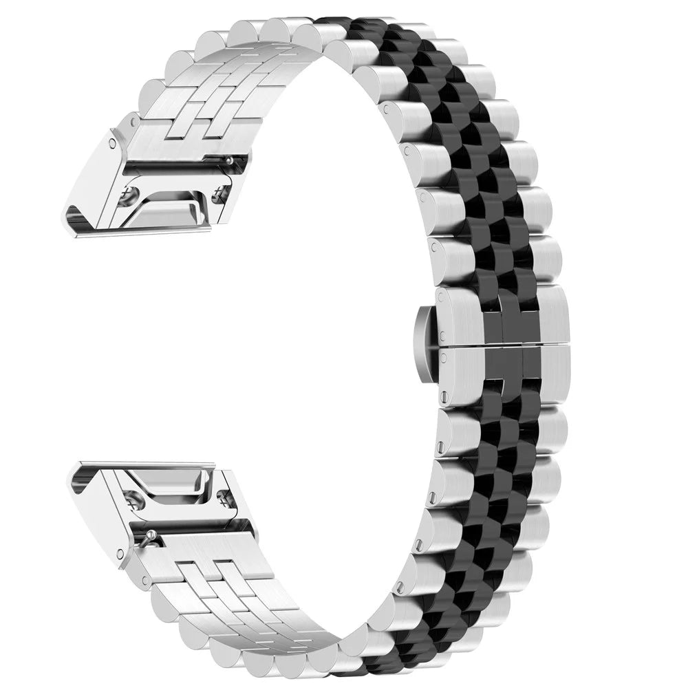For Garmin Forerunner 570 47mm / Fenix 8 47mm / Fenix 7 / Fenix 6 GPS / Fenix 5 Stainless Steel Watch Strap Replacement Watchband- Silver / Black - 5