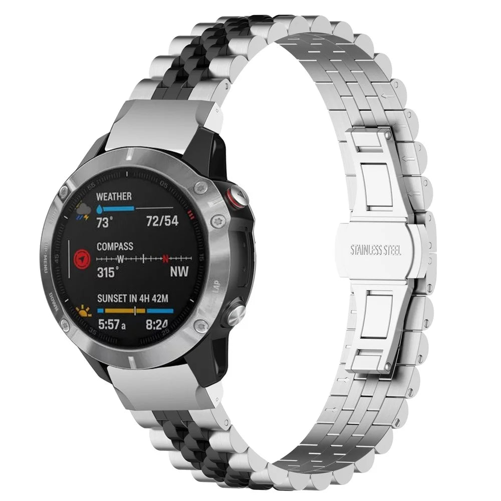 For Garmin Forerunner 570 47mm / Fenix 8 47mm / Fenix 7 / Fenix 6 GPS / Fenix 5 Stainless Steel Watch Strap Replacement Watchband- Silver / Black - 6