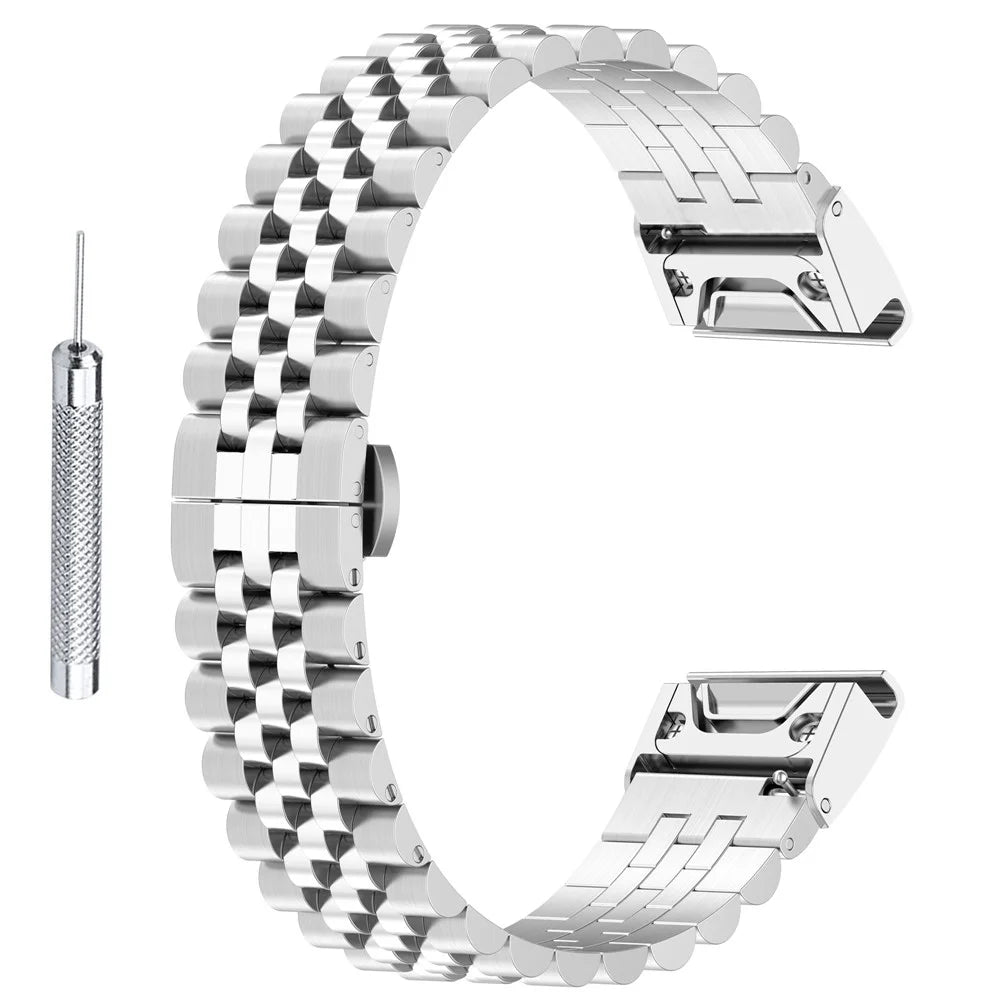 For Garmin Forerunner 570 47mm / Fenix 7 / 6 / 5 Stainless Steel Watch Strap Replacement Watchband with Tool - Silver - 1