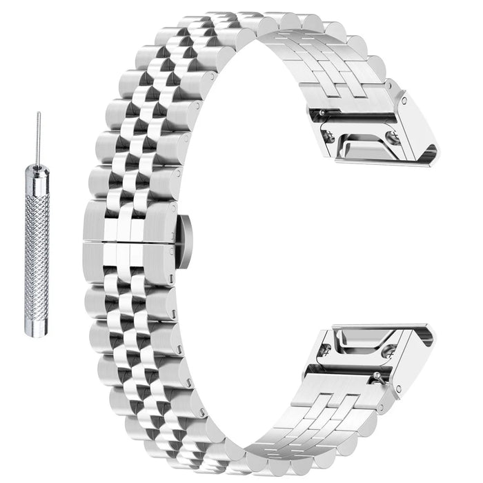 For Garmin Forerunner 570 47mm / Fenix 7 / 6 / 5 Stainless Steel Watch Strap Replacement Watchband with Tool - Silver - 1