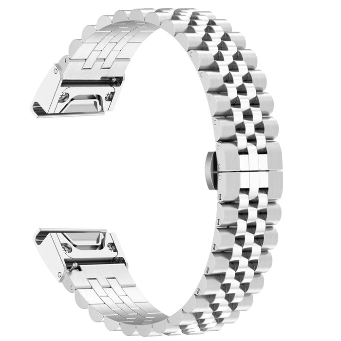 For Garmin Forerunner 570 47mm / Fenix 7 / 6 / 5 Stainless Steel Watch Strap Replacement Watchband with Tool - Silver - 5