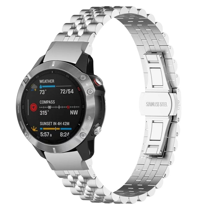 For Garmin Forerunner 570 47mm / Fenix 7 / 6 / 5 Stainless Steel Watch Strap Replacement Watchband with Tool - Silver - 6