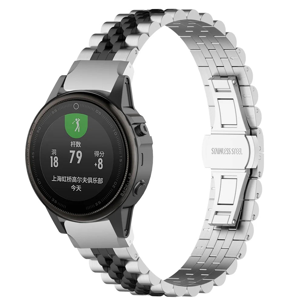 For Garmin Forerunner 570 42mm / Fenix 7S / 6S / 5S Stainless Steel 5 Beads Watch Strap Replacement Wrist Band with Tool - Silver / Black - 6