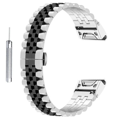 For Garmin Fenix 7X / 6X / 5X Stylish 5 Beads Stainless Steel Watch Strap Replacement Watchband with Tool - Silver / Black - 1