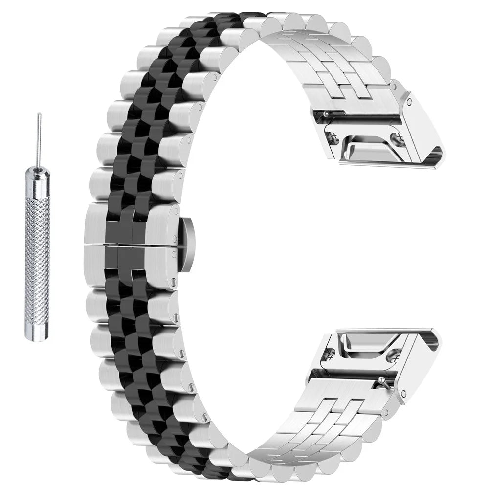For Garmin Fenix 7X / 6X / 5X Stylish 5 Beads Stainless Steel Watch Strap Replacement Watchband with Tool - Silver / Black - 1