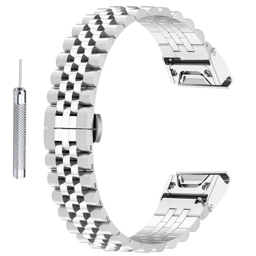 Stainless Steel Watchband for Garmin Fenix 7X / 6X / 5X Replacement Watch Strap with Tool - Silver - 1