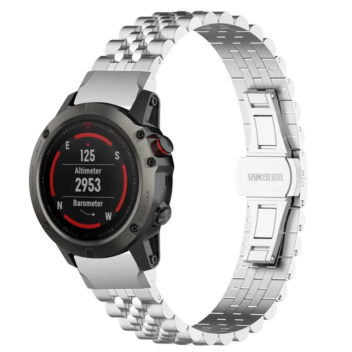 Stainless Steel Watchband for Garmin Fenix 7X / 6X / 5X Replacement Watch Strap with Tool - Silver - 6